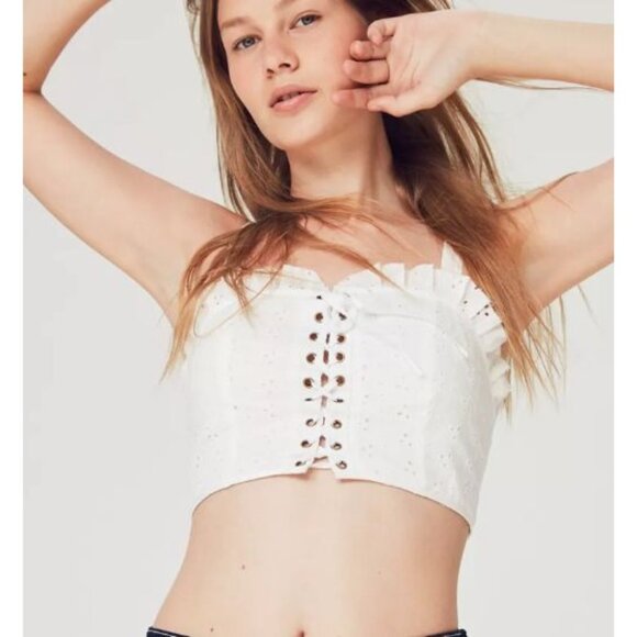 Urban Outfitters Ecote Brittney Eyelet Lace-Up Top in White - Picture 2 of 4
